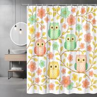 Floral Owl Shower Curtain &ndash; Kids Bathroom Decor, Waterproof Polyester