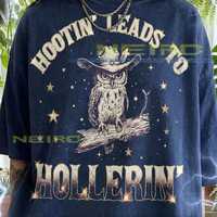 Hootin Leads To Hollerin Cowboy Owl Western Country Humor Comfort Colors® Tshirt, Vintage Retro