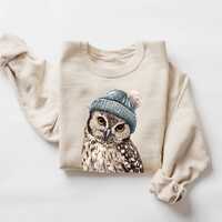Vintage Winter Owl Sweatshirt, Cute Owl Beanie Tee, Cozy Wildlife Bird Sweatshirt, Funny Animal Wint