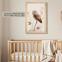 Woodland Owl Nursery Wall Art Printable, Baby Animal Nursery Decor, Neutral Nursery Print, Forest Nu