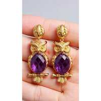 Owl Earrings Silver,Amethyst Antiqued Brass Owl Jewelry,Witchy Jewelry, Dangle Purple Earrings,Vinta