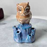 Lustreware Owl Ceramic Flower Frog Made in Japan