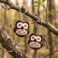 Initial Handmade Crochet Owl Keychain, Owl Plushies Keyring, Mini Bird Bag Charm, Unique Gift for Ow