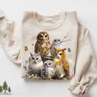 Cozy Vintage Owls Sweatshirt, Cottagecore Owl Crewneck, Cute Baby Owl Shirt, Vintage Owl Art, Cozy A