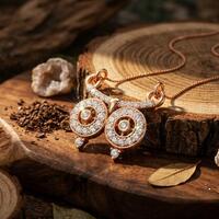 Owl Moissanite Necklace Rose gold Dainty Luxury Pendant Jewelry Gift for Women Elegant Minimal