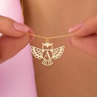 Owl Pendant Necklace: Copper Personalized Initial Design