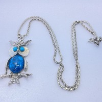 Vintage 22&rdquo; Silver Toned Necklace And Owl Pendant With Blue Stones Used