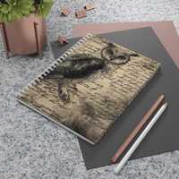 Vintage Script Owl Spiral Notebook, Sketch Owl Journal