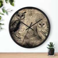 Vintage Barn Owl Antiqued Newsprint Wall Clock | Rustic Bird Clock