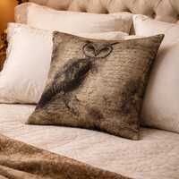 Vintage Owl Illustration Woven Pillow | Tapestry Bird Accent Pillow
