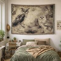 Vintage Barn Owl Woven Blanket, 100% Cotton | Farm Nature Bird Throw