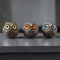 Owl Figurine Decor | Cute Owl Statue | Colorful Eyes Mini Owl Sculpture