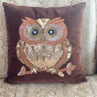 Vintage Pier One Owl Throw Pillow with Sequins /