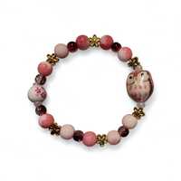 Owl Bracelet with Mauve Accents, Handmade Stretchy Beaded Jewelry