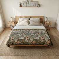 VINTAGE FLORAL OWL Cotton Duvet Cover and Pillow Shams, 100% Oeko-Tex Certified Cotton, Forest Bird 