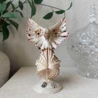 Handmade Seashell Owl Figurine, Folk Art Kitchy Decor
