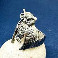 Owl Ring Oxidized Gothic Boho Jewelry, Feather Detail (925 Sterling Silver, Unisex Sizes, Artisan Cr