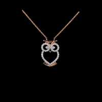 Owl Diamond Pendant Necklace, 14K Solid Gold Bird Jewelry, Cute Animal Charm, Minimalist Diamond Owl