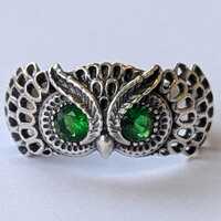 Vintage Owl Ring Sterling Silver 925 Green Stone Animal Statement Jewelry Size 10.5