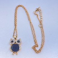 Vintage 18” Gold Toned Necklace With Owl Pendant And Stones Used
