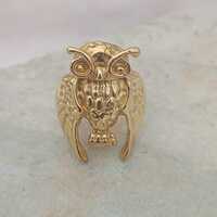 Gold Owl Ring, Vintage Owl Statement Ring, Animal Bird Ring, Handmade Gold Tone Ring, Adjustable Nat