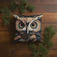 Watchful Owl Papercut Woven Pillow | Dark Forest Folk Art | Moody Woodland Decor