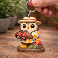 Hand Painted Volcano Owl Keychain - Unique Hawaiian Island Guardian 3D Printed Charm