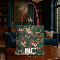 Woodland Owls Foxes Deer Cardinals Tote Bag | Cottagecore Forest Animals Green Carry All