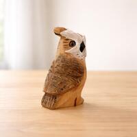 Wooden Owl Figurine, Owl Desk Decor, Small Bird Shelf Decor, Owl Tabletop Display