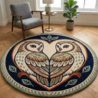 Round Owl Rug, Woodland Nature Decor, Boho Nursery Floor Mat