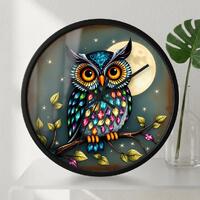 Colorful Owl Illustration Wall Clock | Moonlit Night, Whimsical Nature