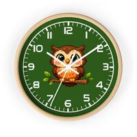 Woodland Owl Wall Clock | Natural Wood Frame, Nursery Decor