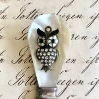 Vintage Rhinestone Bling Owl Bird Pendant