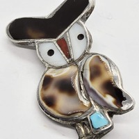Sterling Zuni Owl Brooch Native American Blake Lesansee Gemstone Jewellery Jewelry