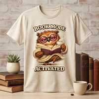 Owl Reading PNG, Book Mode Activated, Funny Book Lover Design, 2 PNG Files, With and Without Text, S