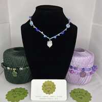 Light Blue Owl Handmade Crochet Beaded Necklace