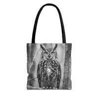 Great Horned Owl Photo Tote Bag | Black and White Wildlife Print