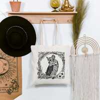 Floral Owl Illustration Tote Bag | Hand-Drawn Wildlife Print