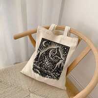 Linocut Owl Tote Bag | Dark Academia Canvas Tote Bag for Readers | Gift for Owl Lover
