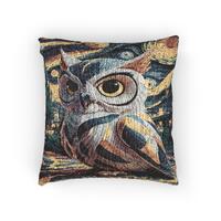 Colorful owl art throw pillow, abstract bird decor, vibrant owl cushion for nature lovers pillows an