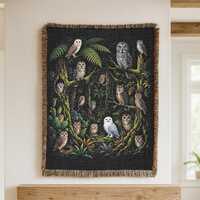 Vintage Owl Woven Blanket Nature Lover | Animal Retro 90s Art | Home Decor Wall Tapestry