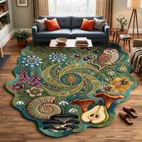 Botanical Owl Rug Handmade Forest Nature Area Rug Boho Floral Unique Shape Carpet Decor