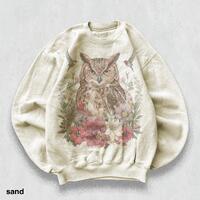 Vintage Floral Owl Sweatshirt, 90s Cottagecore Wildlife Art Crewneck, Botanical Garden Bird Graphic