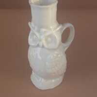 Vintage White China Owl Bud Vase Candle Holder 4.5 Inch Handled Miniature Decor
