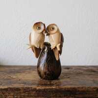Vintage Tagua Nut Owl Carving Vegetable Ivory Owl Figurine Sculpture Love Birds 4"