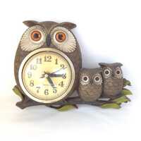 1972 Owl Wall Clock by Burwood - Vintage Kitschy Wall Decor