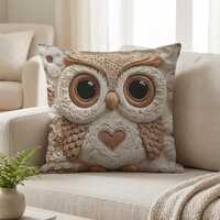 Owl Pillow Cover &ndash; Cute Woodland Cushion, Neutral Cottagecore Decor, Cozy Animal Pillow, Rusti