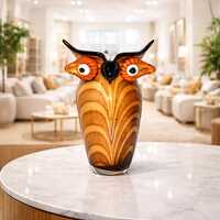 Murano Glass Owl Vase Dino Martens Aureliano Toso Vintage Italian Art Glass Mezza Filigrana Signed H