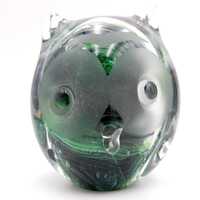 Kerry Art Glass Swirled Green Modernist Owl Paperweight 3.5 inch Ireland VTG