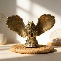 Brass Spread-Wing Owl Sculpture | Antique Finish Owl Statue | Spiritual Protection Decor | Gift for 